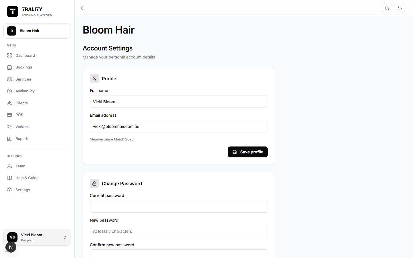 Account screen