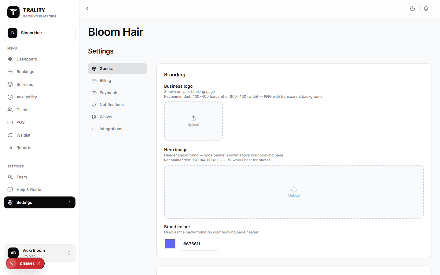 Settings screen