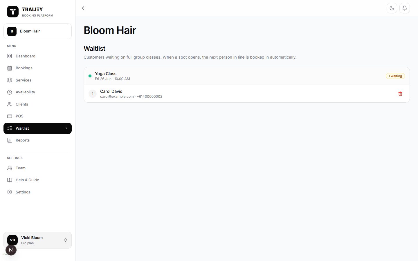 Waitlist screen